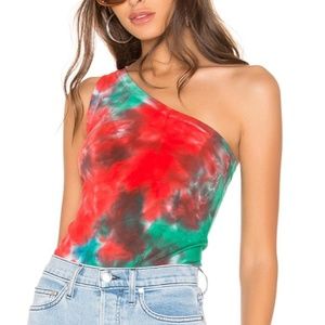 one shoulder tie dye bodysuit